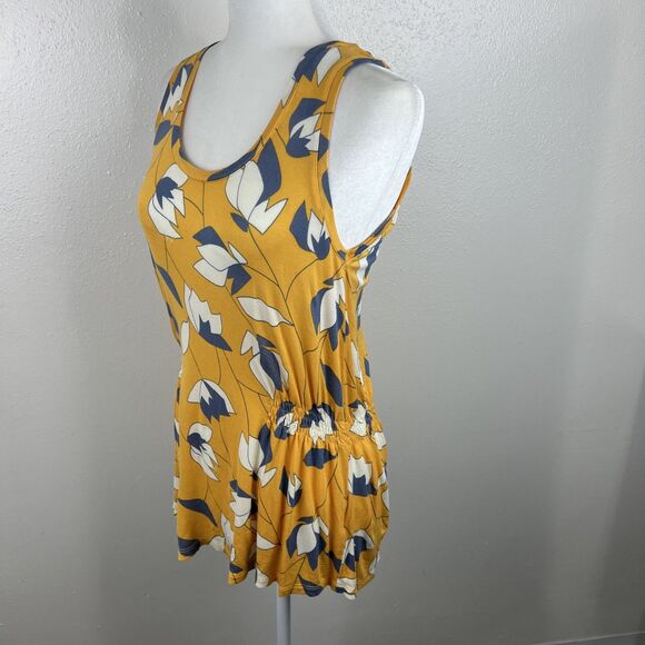 ModCloth Tank Top Women Small Yellow Blue Floral Print Soft Stretch Relaxed - Picture 2 of 13